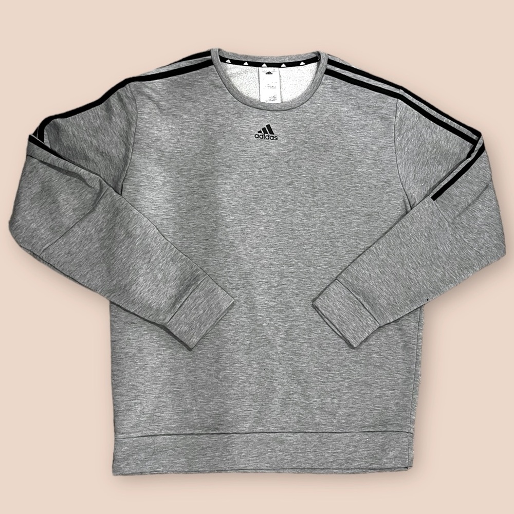 Large Adidas Gray Black Striped Crewneck